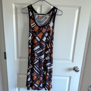 Derek Heart Geometric Dress in Black, Orange, and White